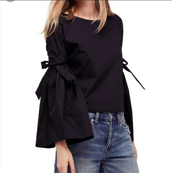Free People So Obviously Yours poplin bell sleeve blouse bow details & buttons - Picture 14 of 15